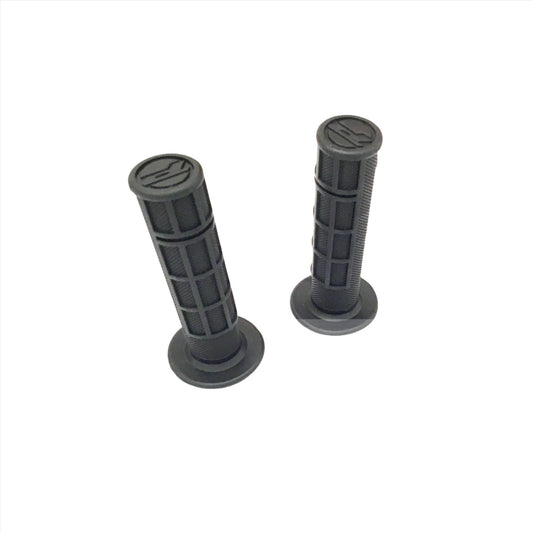 Black eDirtyBike grips for Surron LBX and Talaria Sting electric bikes, showing textured rubber handles for secure grip.