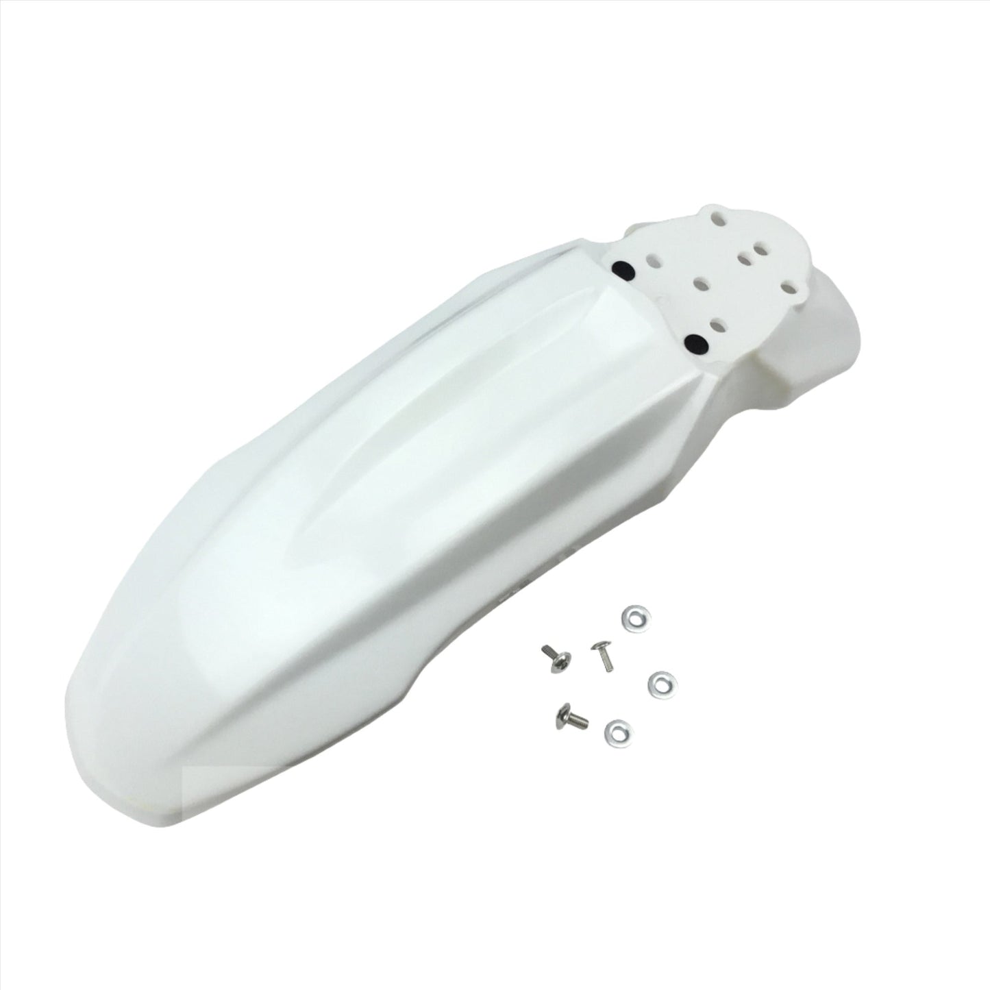 White eDirtyBike Fat Boy front fender for Surron LBX and Talaria Sting MX3 MX4 electric bikes, lightweight motorcycle-style fender.