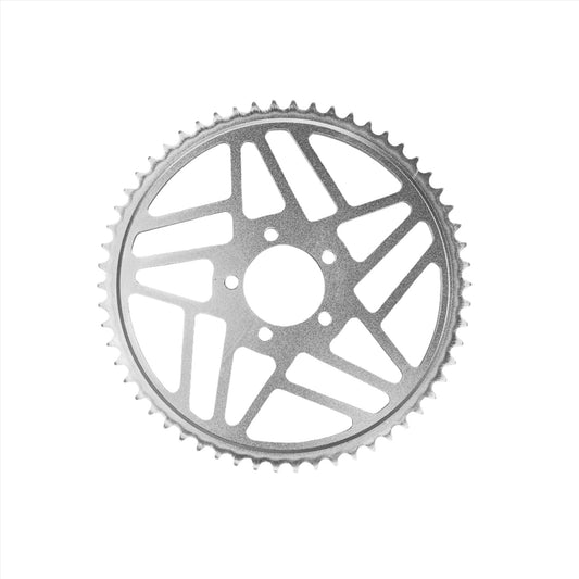 Steel rear sprocket for Surron Light Bee, Talaria Sting, E-Ride Pro, and Rawrr Mantis e-bikes, with 58 teeth.