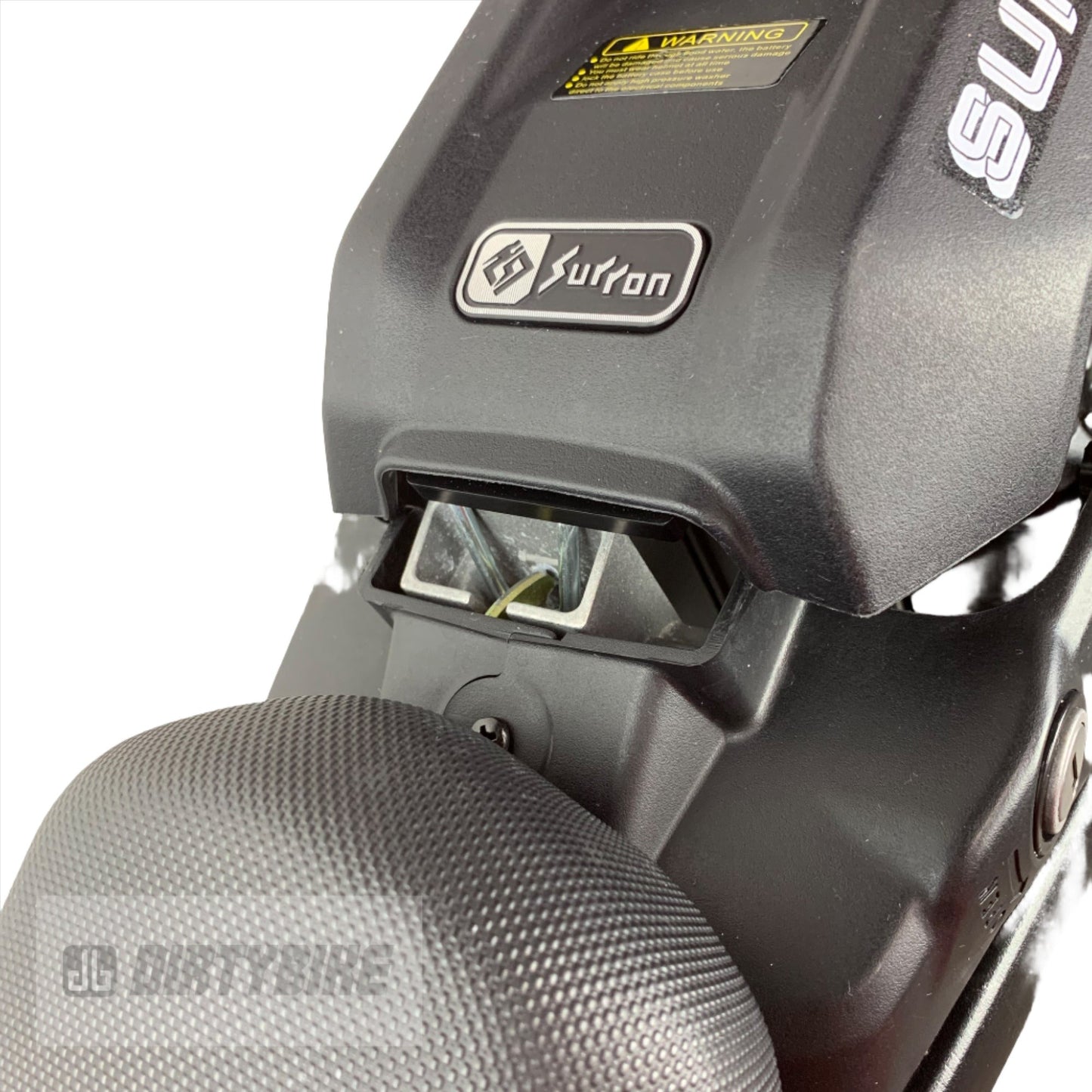 eDirtyBike Surron Light Bee LBX seat riser X-Tension kit installed on the bike, providing added height and improved comfort.