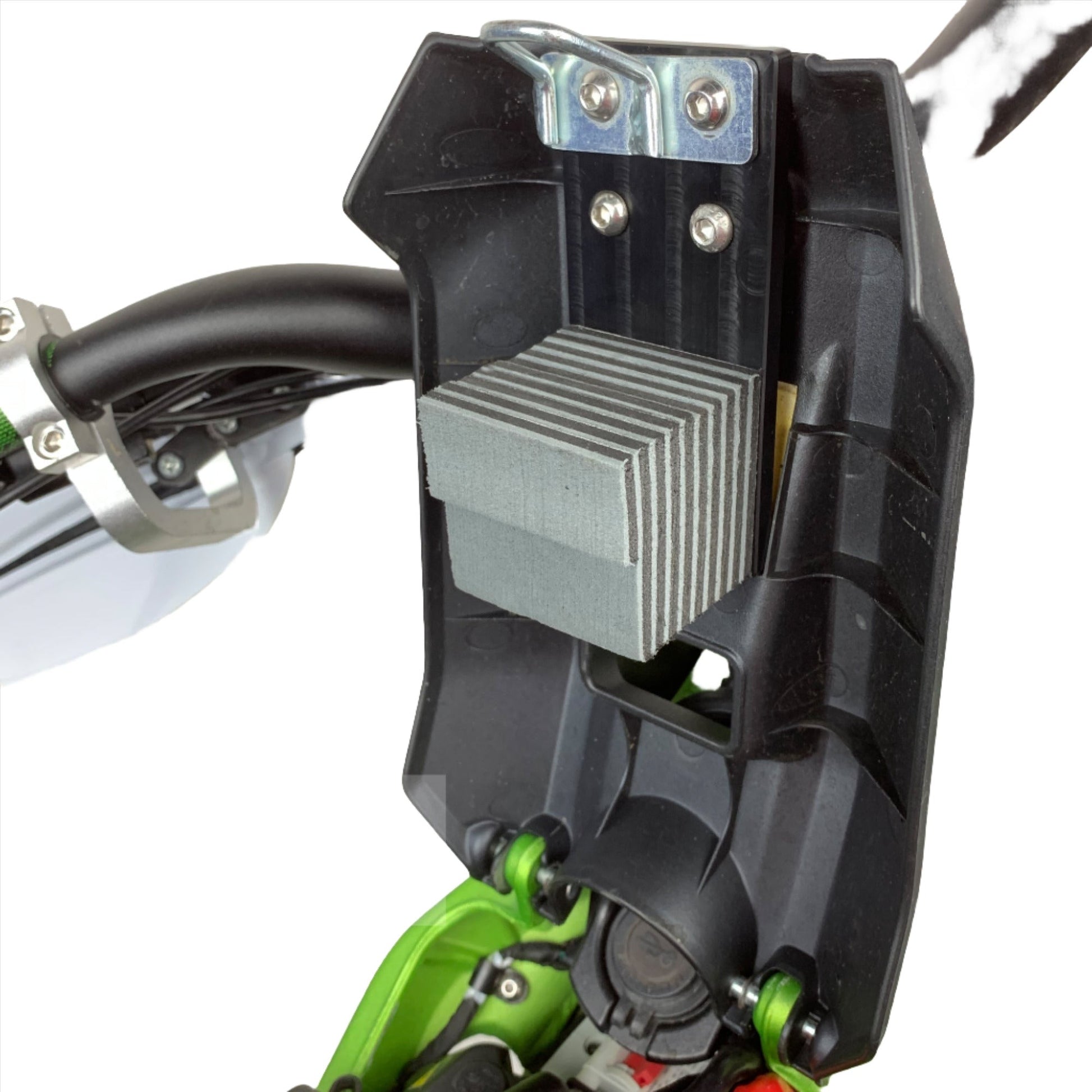 eDirtyBike Surron LightBee LBX seat riser X-Tension Kit installed on bike for increased rider comfort and height adjustment