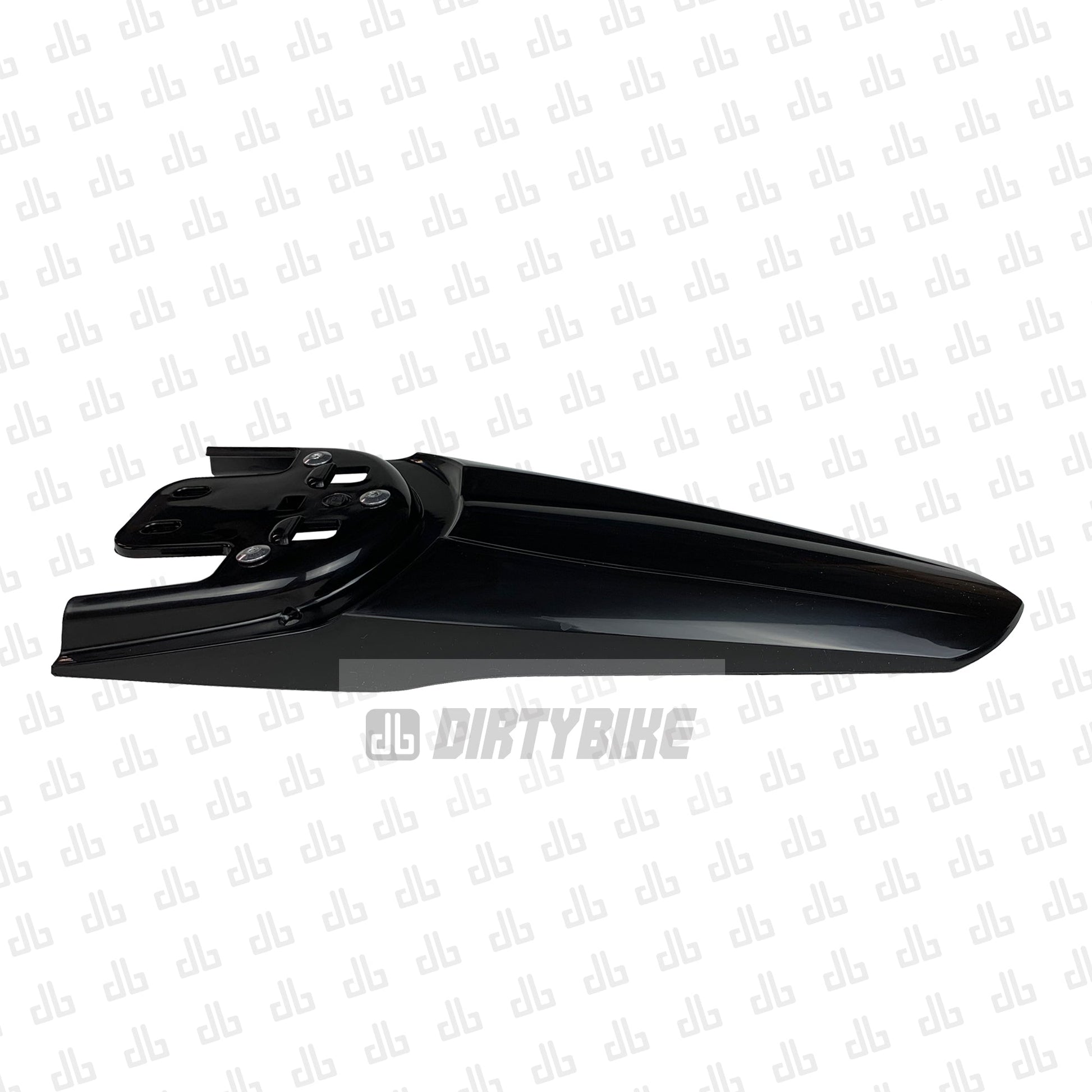 Black rear fender for Surron LightBee LBX, GEN2, by eDirtyBike, shown mounted on the electric dirt bike.