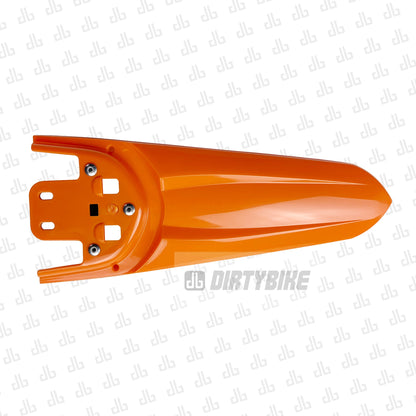 Orange rear fender for Surron Light Bee LBX by eDirtyBike, designed for the GEN2 model, shown installed on the bike.