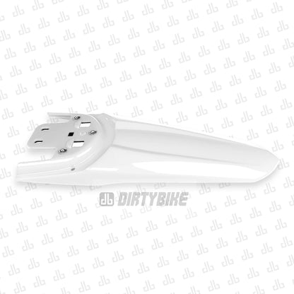 White rear fender for Surron LBX by eDirtyBike, Gen 2 model, shown mounted on the light bee electric bike.