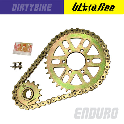 eDirtyBike Surron Ultra Bee 420 MXU primary belt to chain conversion kit for Enduro and MXU models, includes chain drive components.