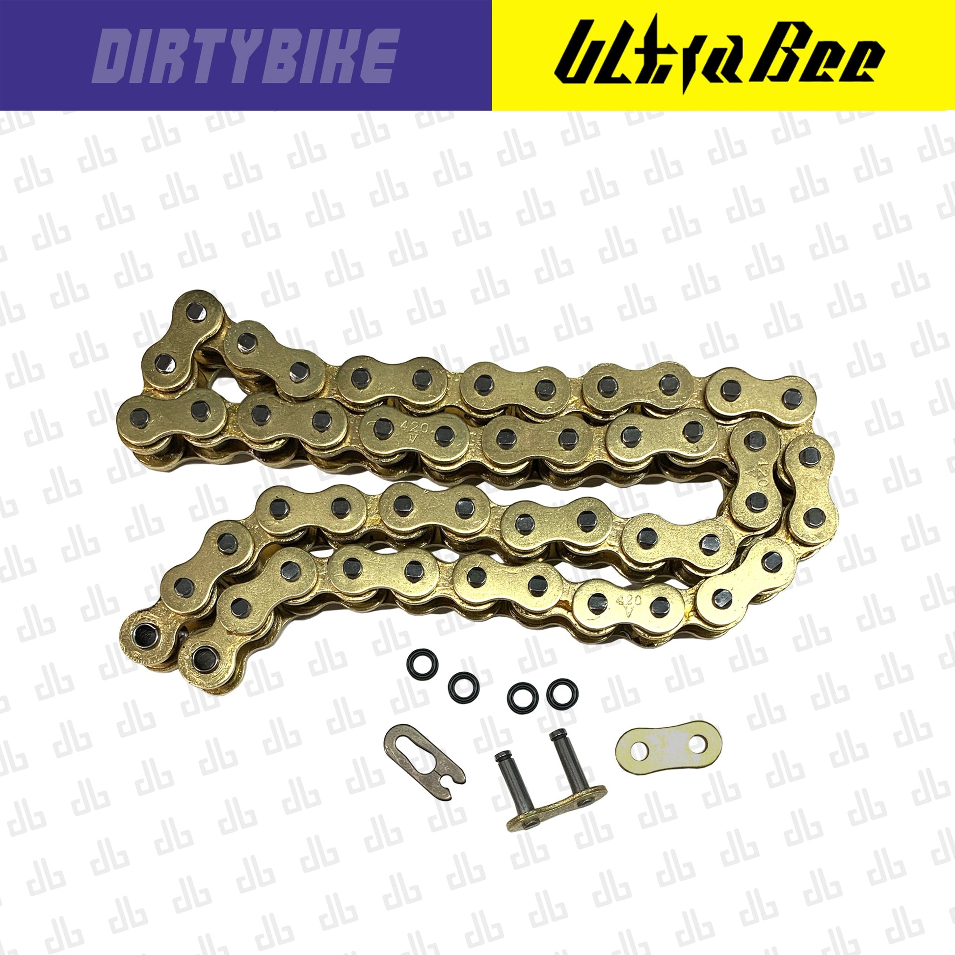 Surron Ultra Bee 420 primary drive sealed X-ring chain for eDirtyBike electric dirt bike, showing the black chain with silver links.