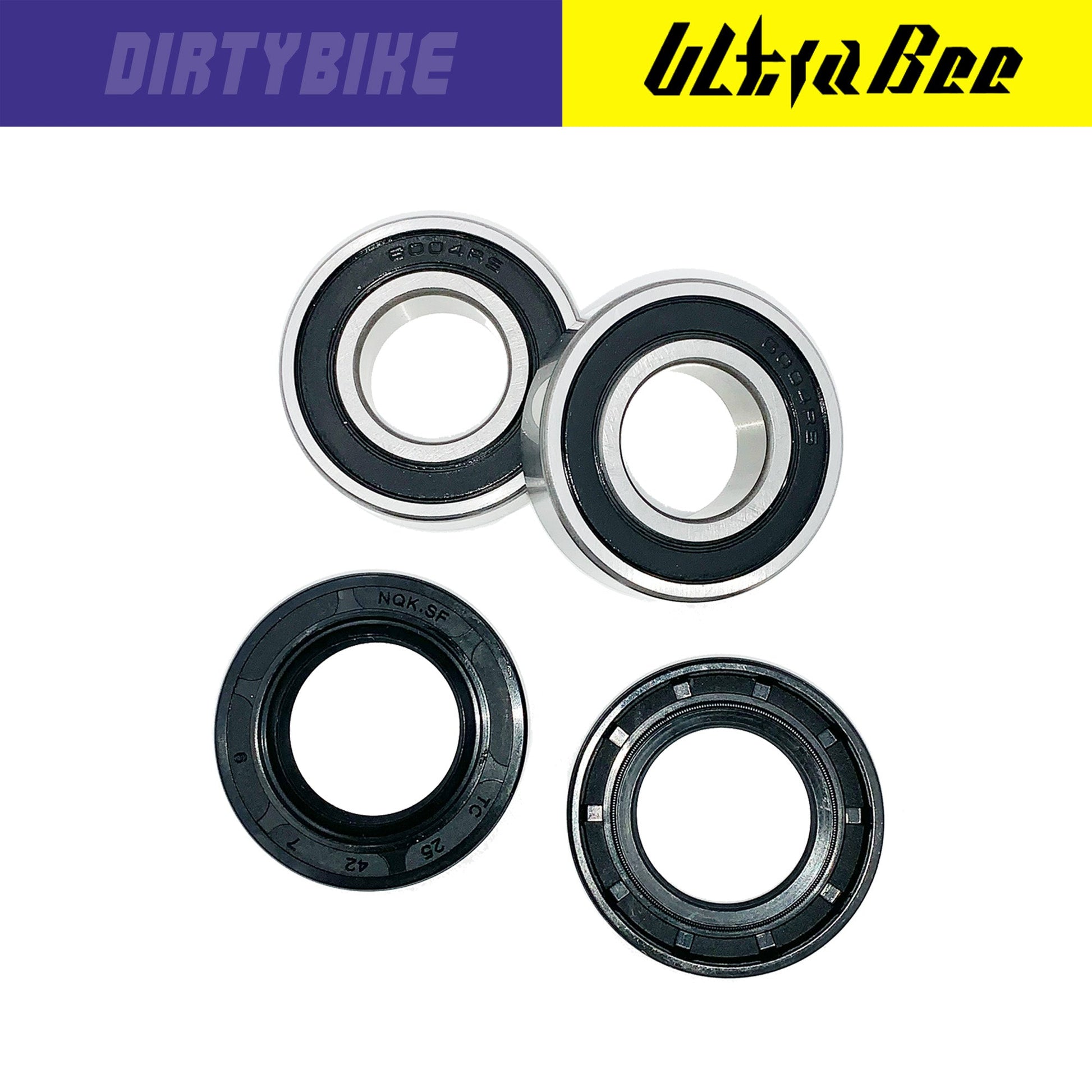 Front wheel bearing kit for Surron Ultra Bee electric bike, featuring eDirtyBike Ultra Bearings installed in the wheel.