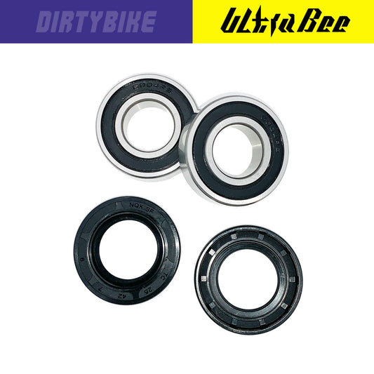 Front wheel bearing kit for Surron Ultra Bee electric bike, featuring eDirtyBike Ultra Bearings installed in the wheel.
