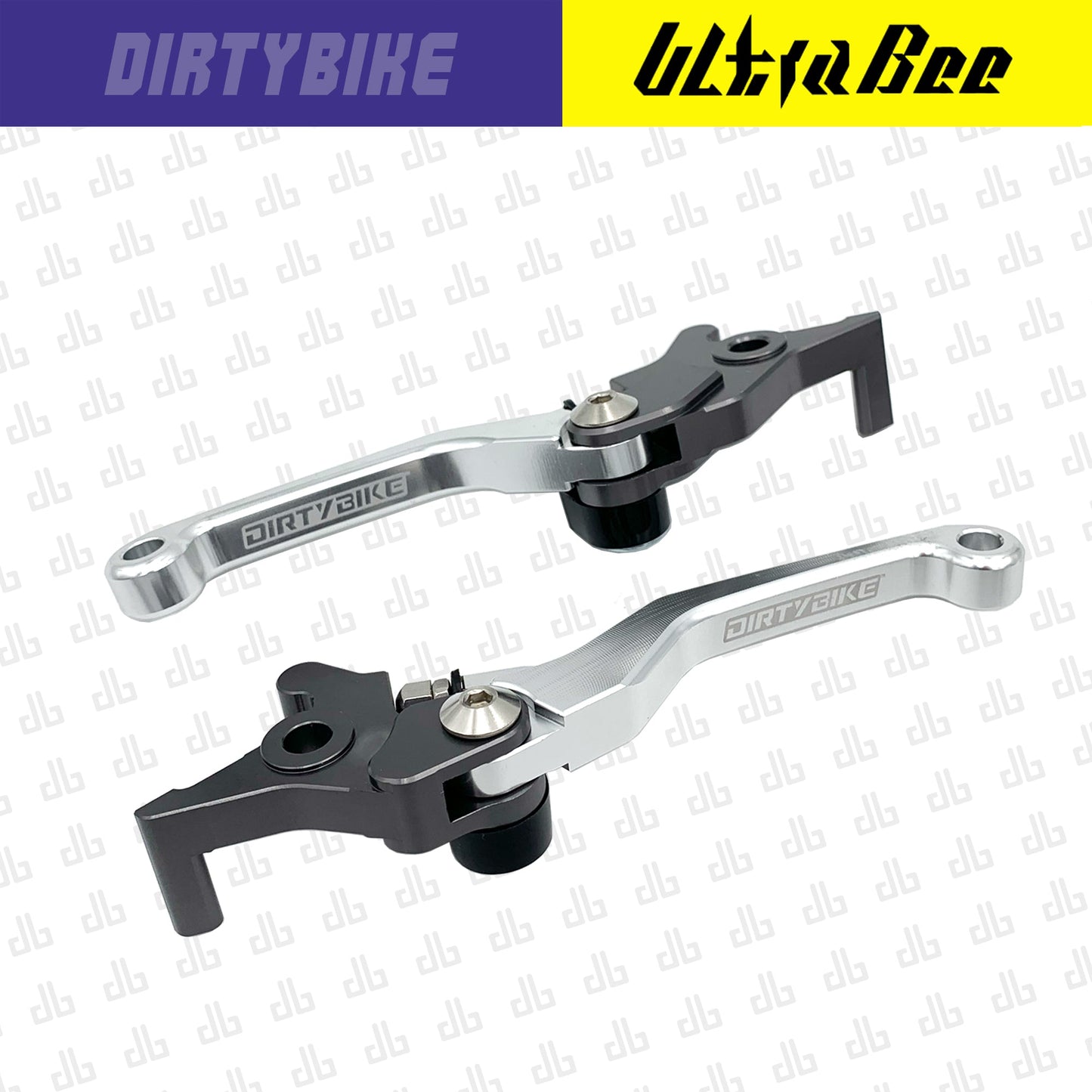 Silver CNC aluminum folding brake lever set for Surron Ultra Bee electric bike by eDirtyBike, mounted on handlebar.