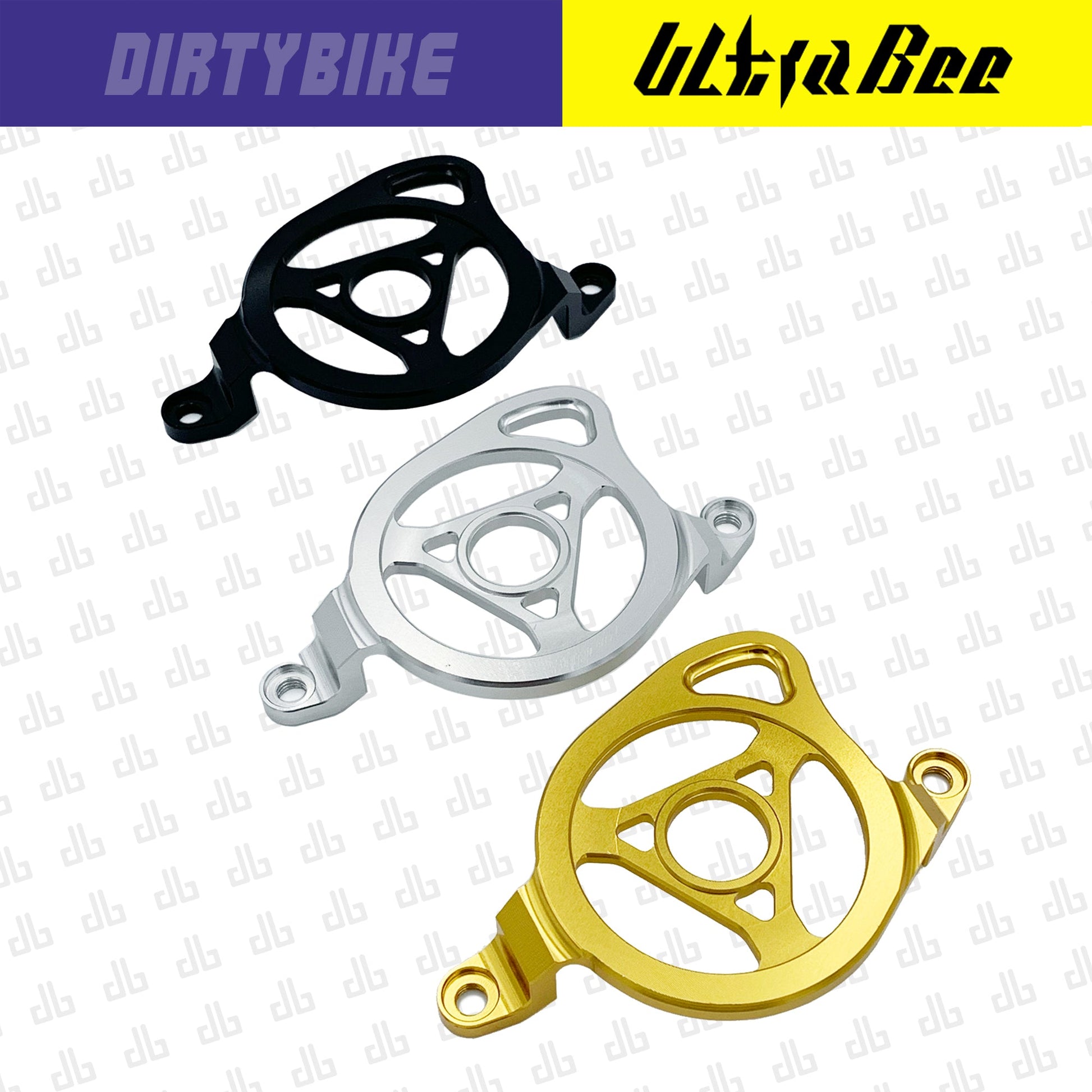 CNC aluminum motor sprocket cover for Surron Ultra Bee electric bike by eDirtyBike, showcasing a sleek, durable design.