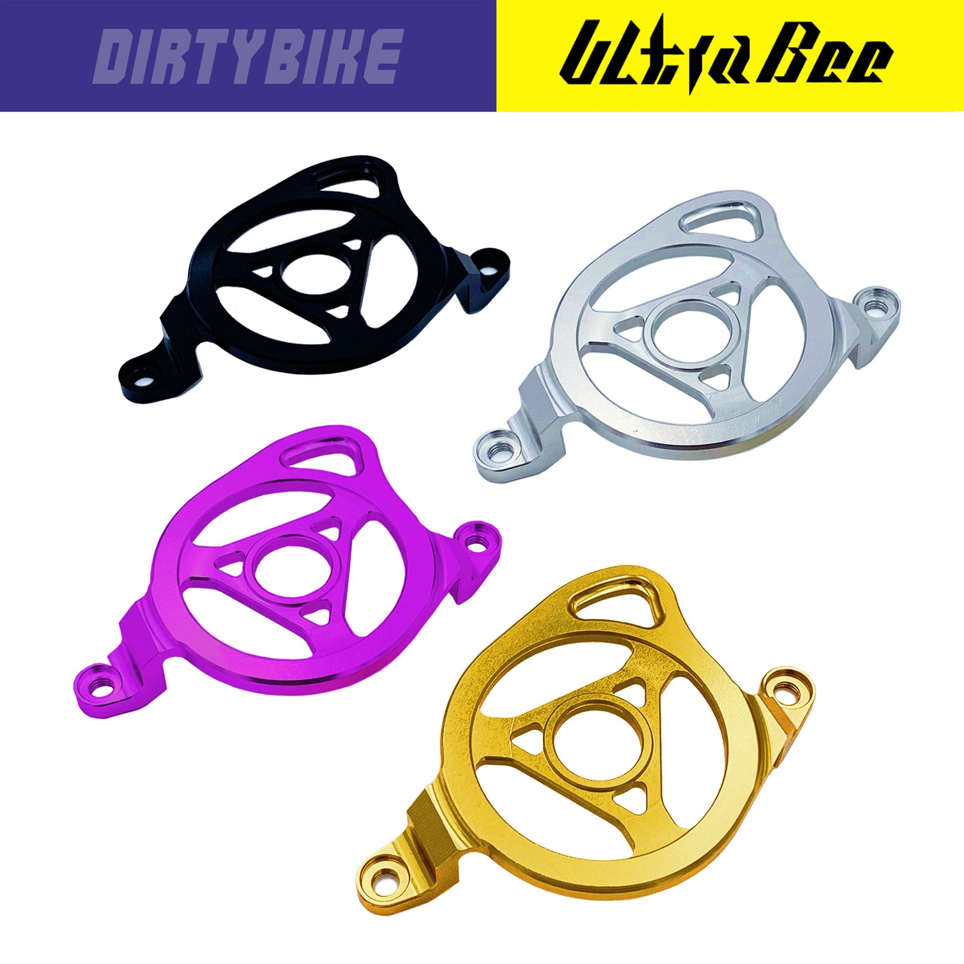 CNC aluminum motor sprocket cover for Surron Ultra Bee electric bike, with sleek metallic finish and precise fit.