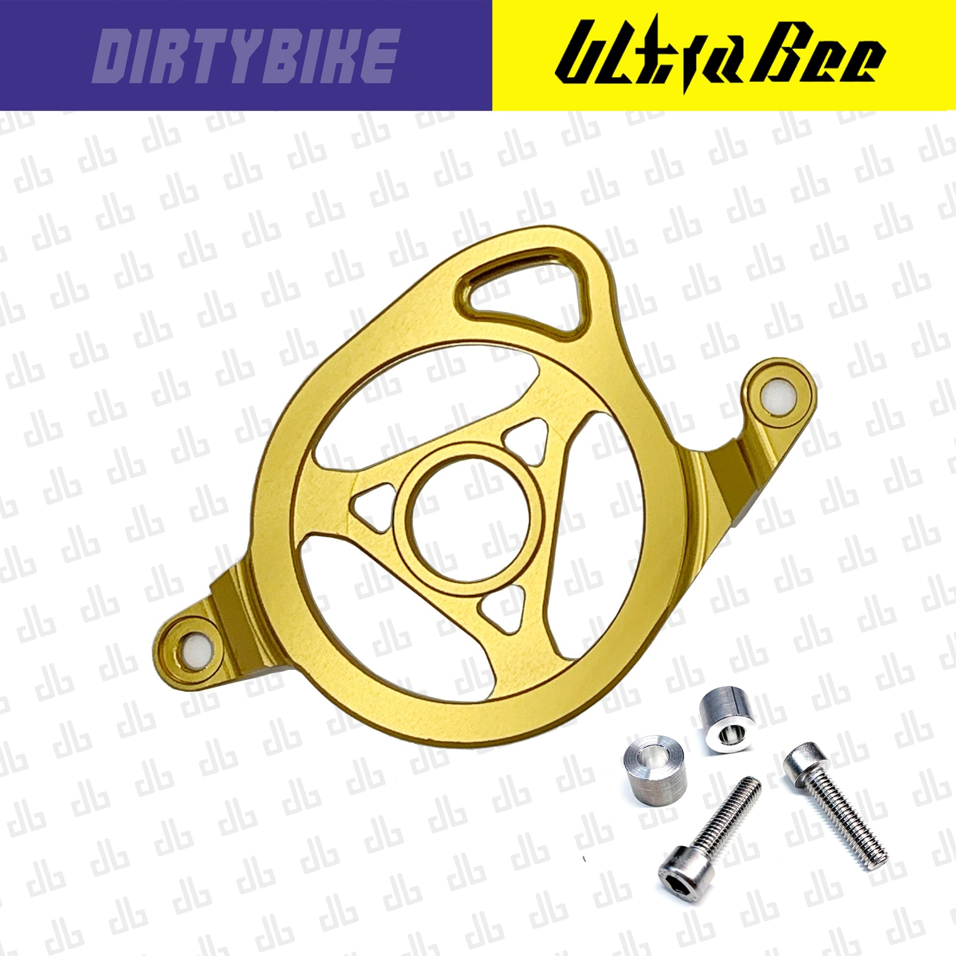 CNC aluminum motor sprocket cover for Surron Ultra Bee electric bike by eDirtyBike, showcasing durable, sleek design.