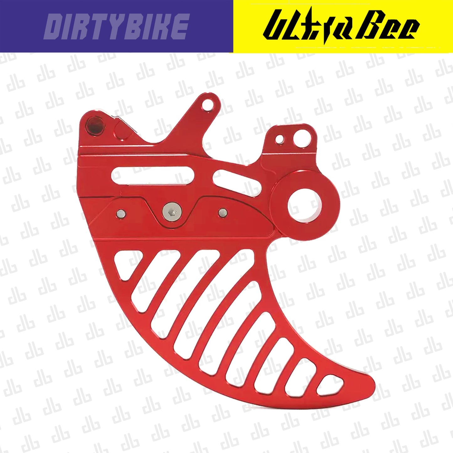 Red aluminum rear brake disk guard for Surron Ultra Bee electric bike, designed to protect the brake system.