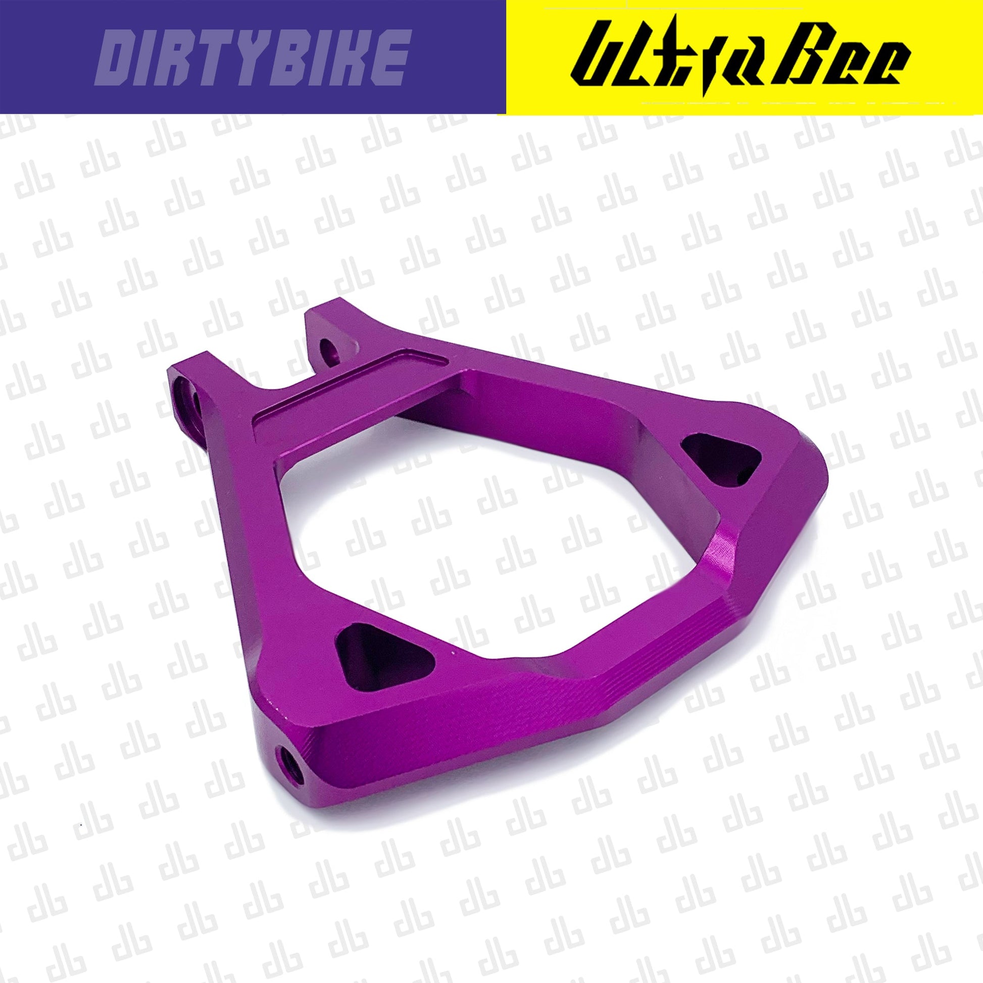 Purple CNC aluminum suspension triangle for Surron Ultra Bee eBike, designed by eDirtyBike, showcasing precise machining and lightweight build.