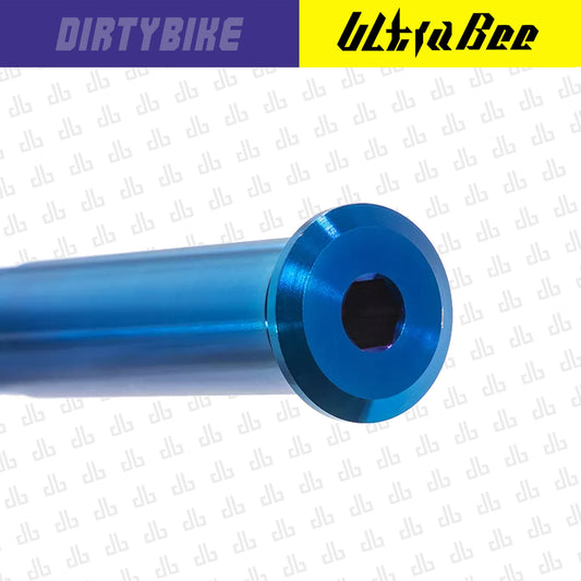 Titanium front axle for Surron Ultra Bee electric bike by eDirtyBike, showcasing the durable, lightweight axle part.