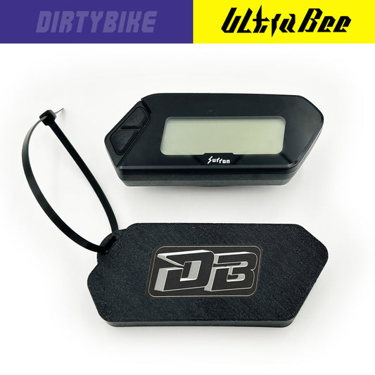 Black Gauge Protector Cover for Surron Ultra Bee by eDirtyBike, designed to shield the gauge from dust and debris.