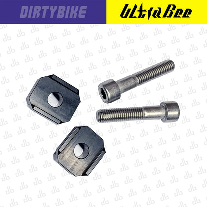CNC aluminum handlebar riser for Surron Ultra Bee electric bike, 15mm rise, eDirtyBike brand, shown mounted on handlebars.