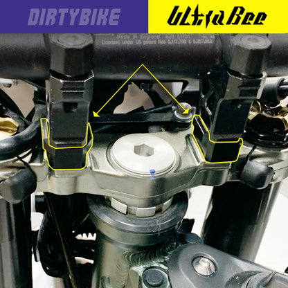 CNC aluminum handlebar riser, 15mm height, installed on Surron Ultra Bee electric bike, by eDirtyBike.