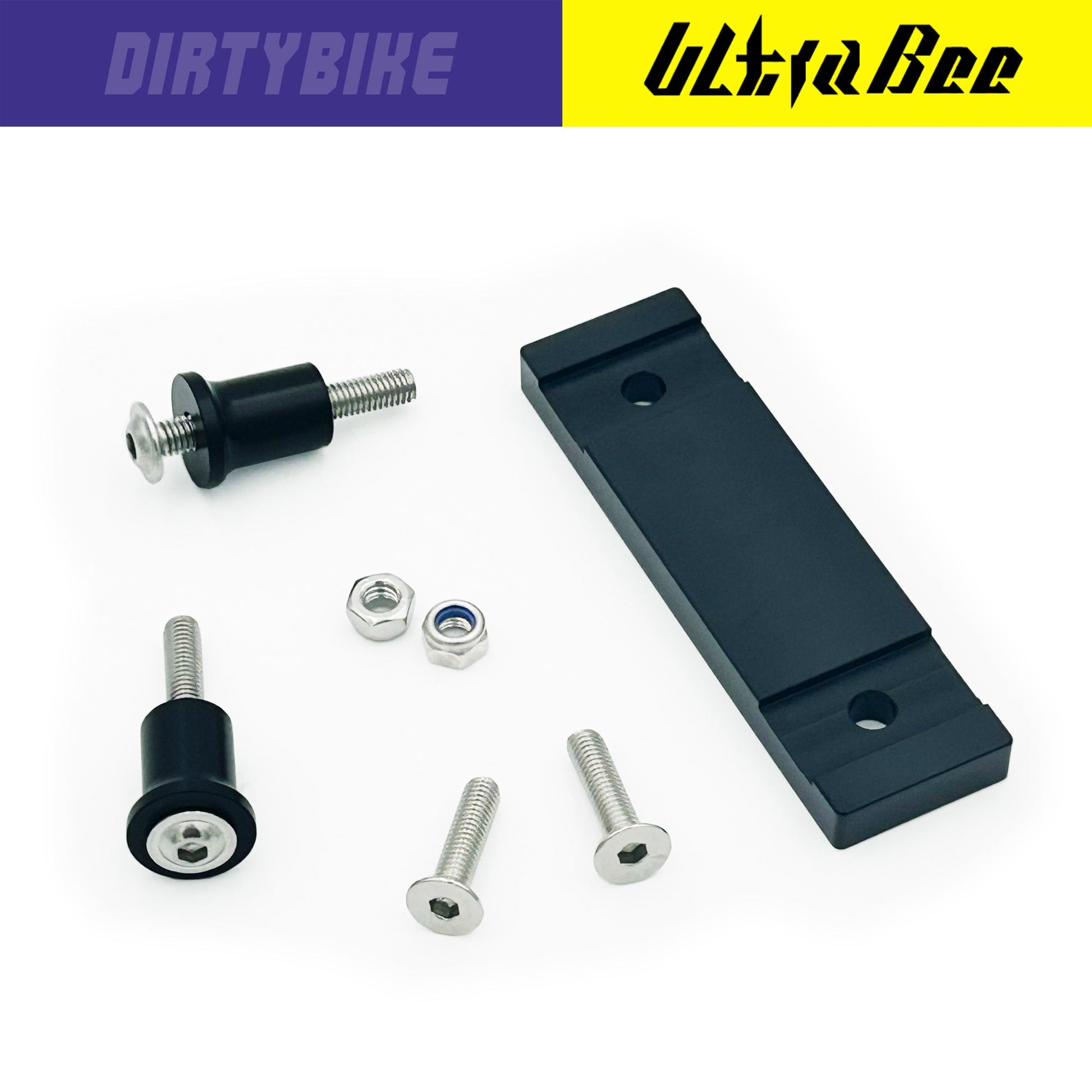 eDirtyBike skid plate for Surron Ultra Bee with hardware, providing protection for electric dirt bike's underside.