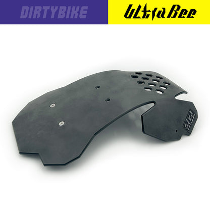 eDirtyBike skid plate for Surron Ultra Bee electric bike, matte black protective plate mounted on the frame.