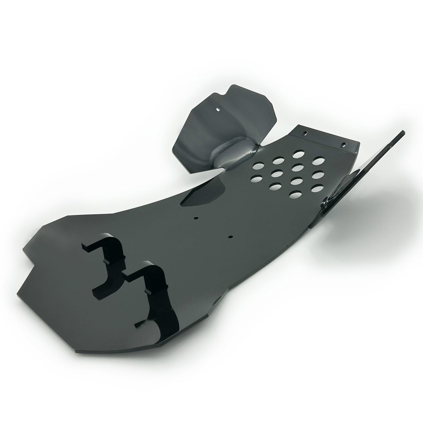 Shiny eDirtyBike skid plate designed for Surron Ultra Bee electric bike, providing protection for the bike's underside.