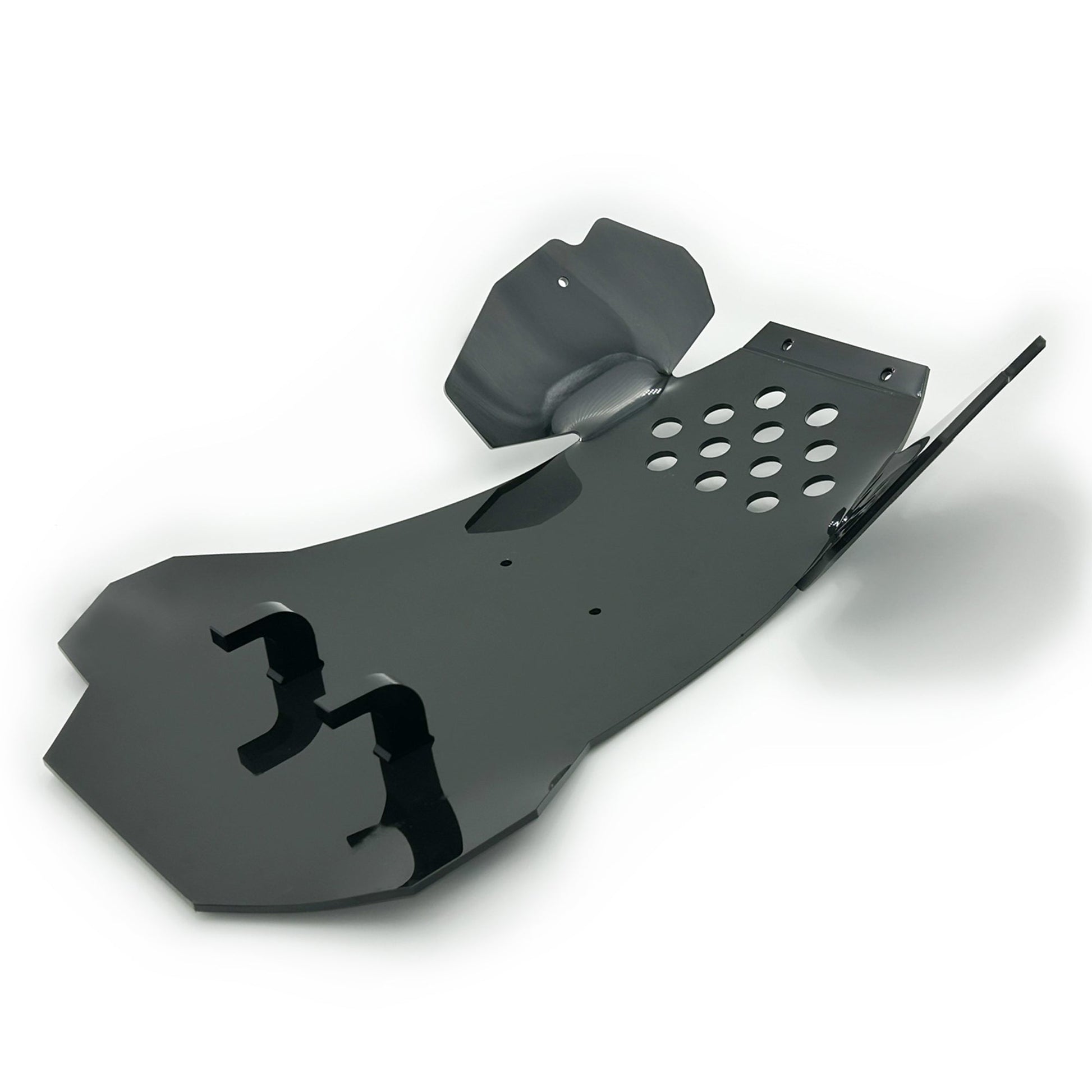 Shiny eDirtyBike skid plate designed for Surron Ultra Bee electric bike, providing protection for the bike's underside.