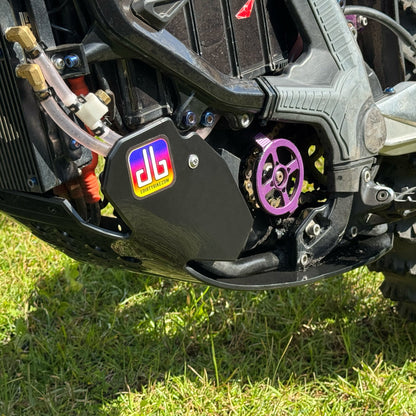 eDirtyBike skid plate installed on Surron Ultra Bee electric bike, protecting the frame from debris and impacts.