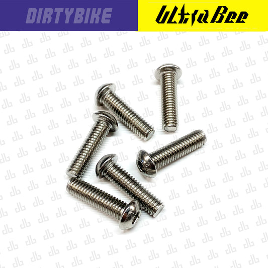 Steel alloy bolt kit for Surron Ultra Bee front drive sprocket, by eDirtyBike, showing bolts installed on the sprocket.