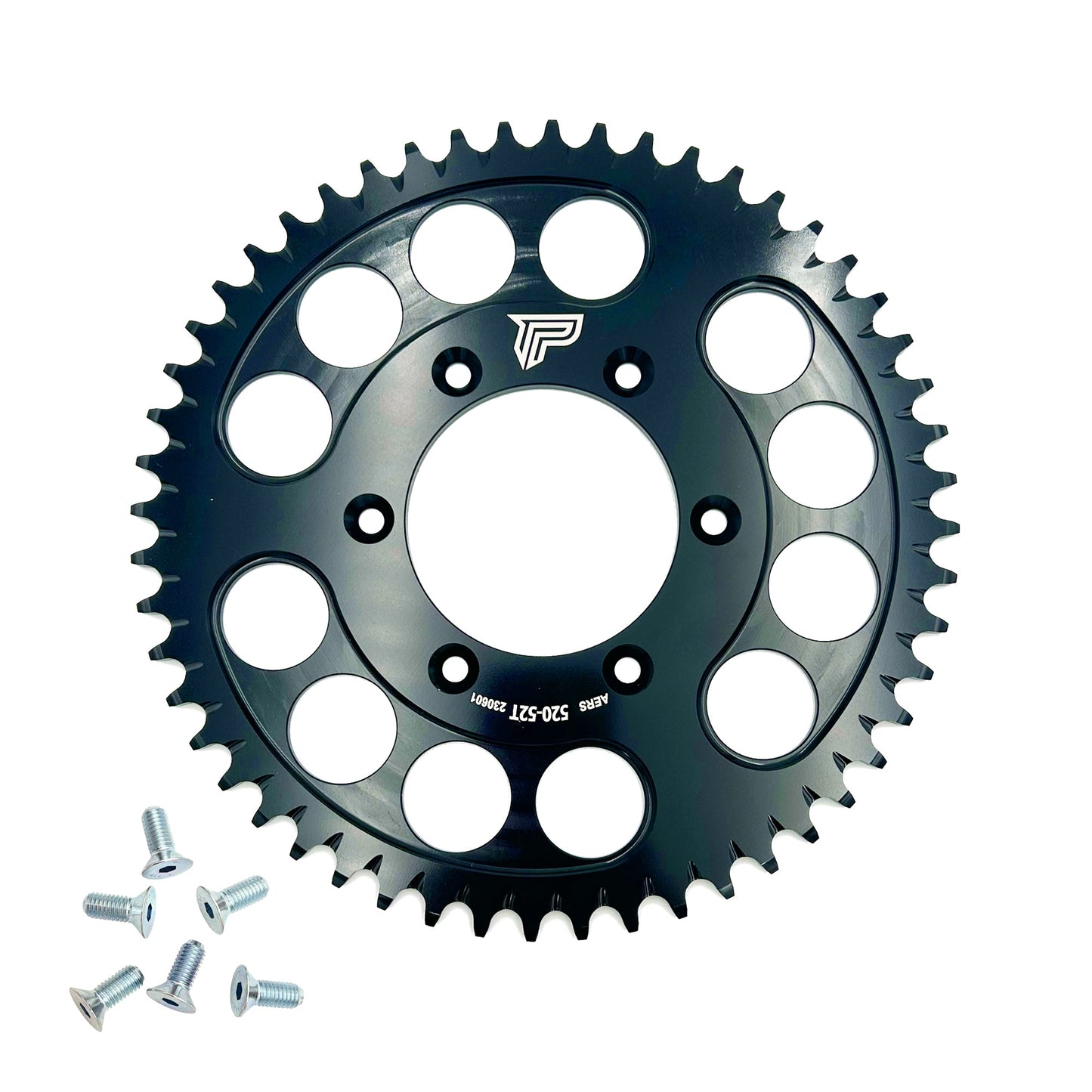 Black Power Link Rear Sprocket for Surron Ultra Bee electric bike by eDirtyBike, showcasing the sprocket's durable design.