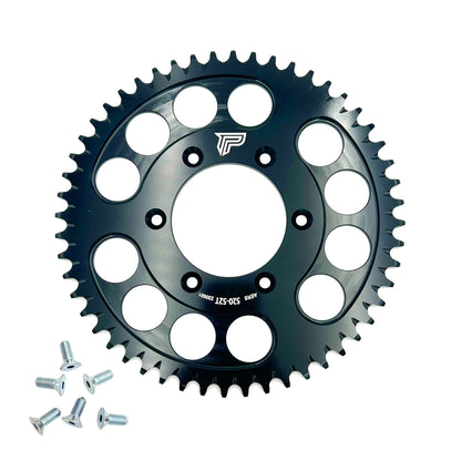 Black Power Link Rear Sprocket for Surron Ultra Bee electric bike by eDirtyBike, showcasing the sprocket's durable design.