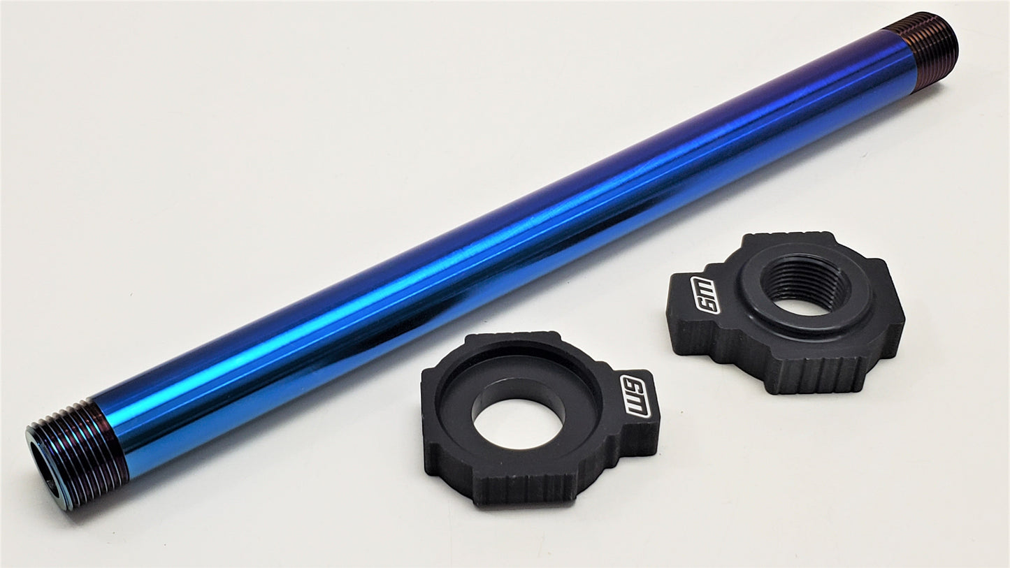 Warp9Racing titanium axles with loose blocks, designed for lightweight durability in RC vehicle applications.