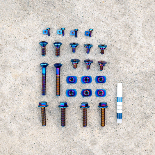 Warp9Racing Cycra Titanium Bolt Kit with ultra-bend design, showcasing durable titanium bolts on a clean background.