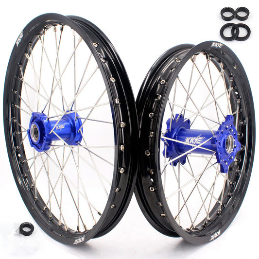 KKE 21 & 18 Enduro Rims for TM EN MX SMR 125-300 Blue Hub Black Rims - Howling Moto