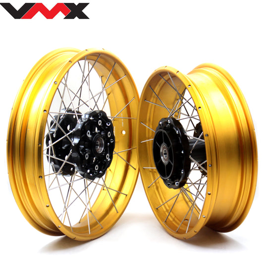VMX 3.0*19 & 4.25*17 Tubeless Wheels Rims Fit for BMW F700GS 2012 - 2018 Gold Rims Black Hubs - Howling Moto