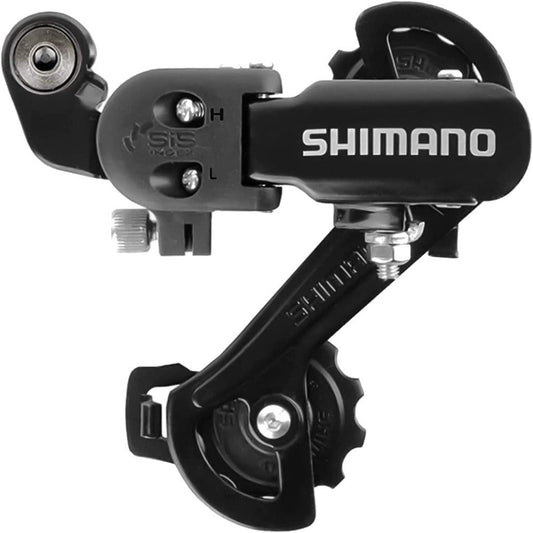 Shimano RD-TZ31A bike rear derailleur for 6/7 speed bikes with direct mount, shown on a bicycle.