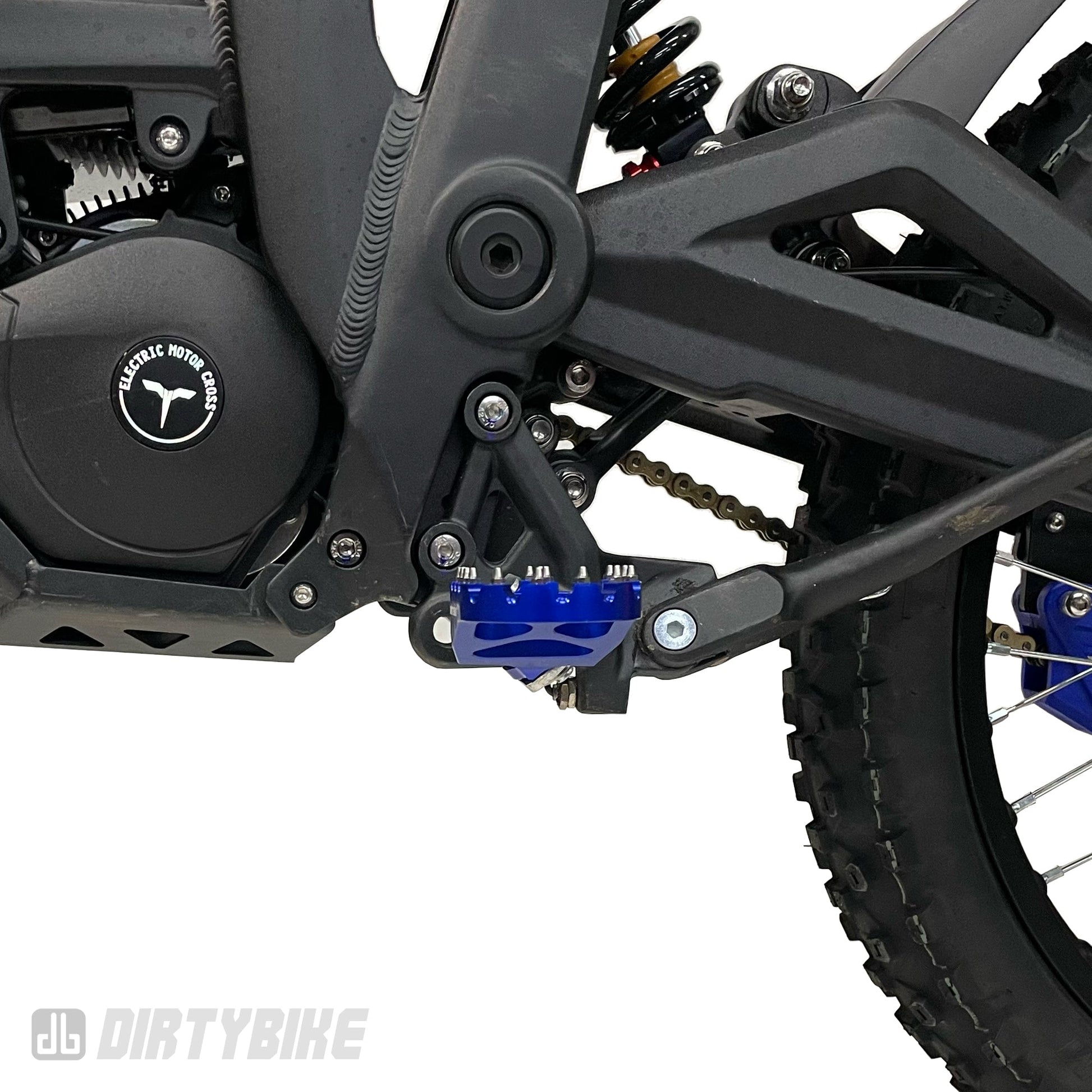 CNC aluminum foot pegs on Talaria MX bike, designed for off-road riding, featuring durable construction and ergonomic grip.