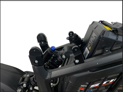 eDirtyBike Talaria Sting MX3/MX4 seat riser kit installed on frame for improved rider comfort and seat height adjustment.