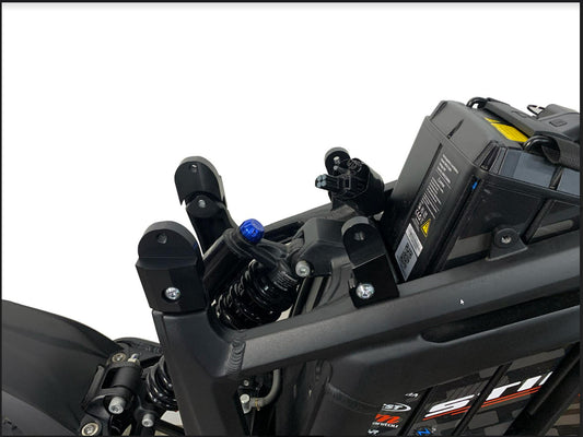 eDirtyBike Talaria Sting MX3/MX4 seat riser kit installed on frame for improved rider comfort and seat height adjustment.