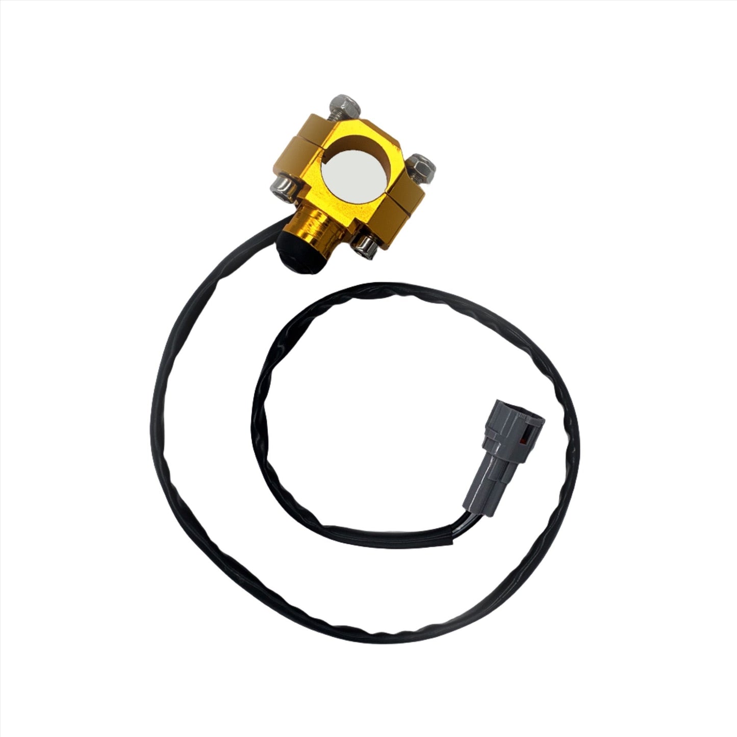 Gold aluminum Talaria Sting MX3 start button switch by eDirtyBike, designed for motorcycle handlebar control.