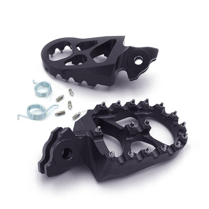 Black CNC aluminum foot pegs for Talaria MX and X3 eRide Pro electric bikes, designed for durability and rider comfort.