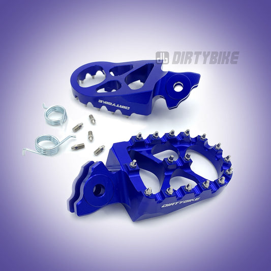 Blue CNC aluminum foot peg for Talaria MX and X3 eRide Pro dirt bikes, designed for durability and performance.