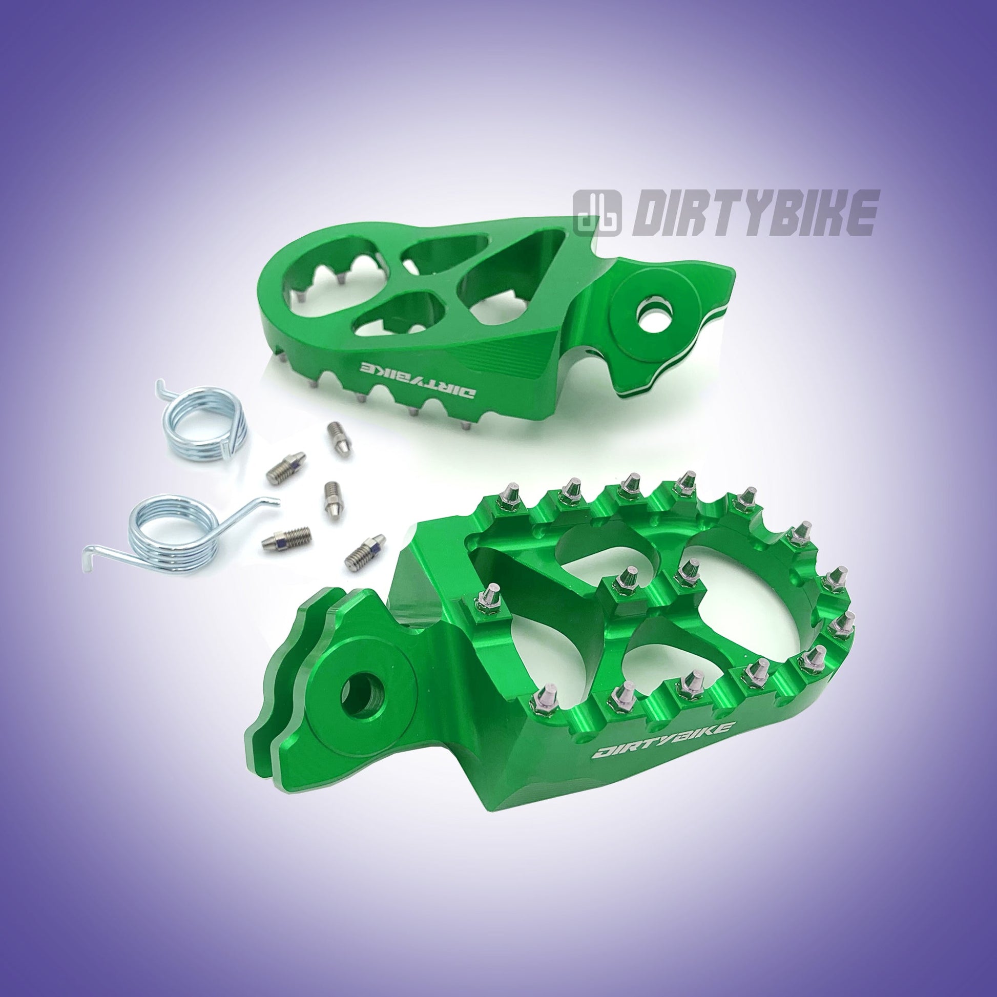 Green CNC aluminum foot pegs for Talaria MX and X3 eRide Pro electric bikes, designed for durability and rider comfort.