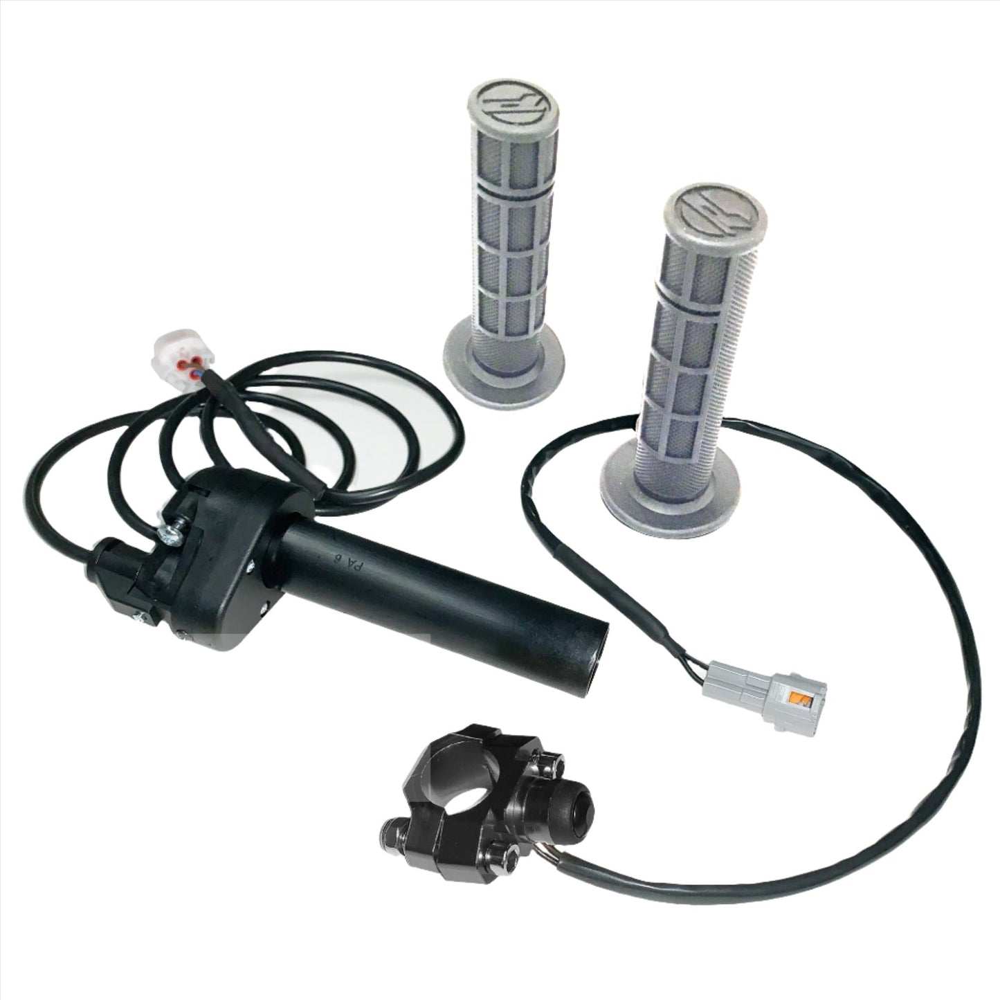 Black Talaria DB 1/4 turn electronic throttle kit with start button for DirtyBike Talaria Sting MX3, includes throttle and control components.