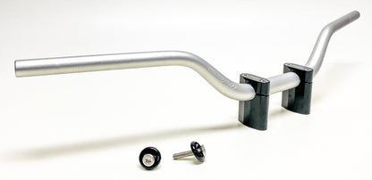 Silver MX/Offroad 1-1/8" tapped handlebars by Warp9Racing, showcasing the textured handlebar surface and mounting holes.