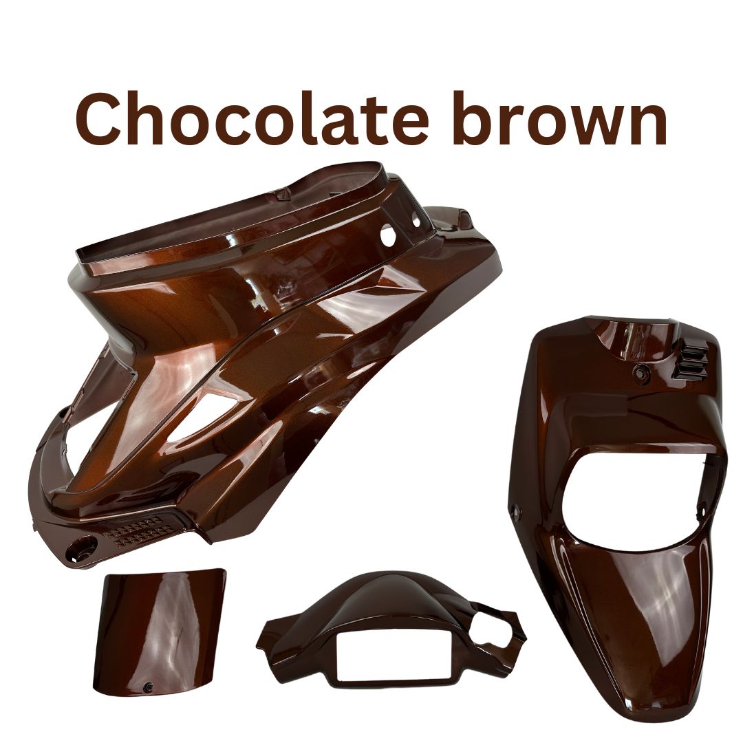 Techno Purple Prebug scooter fairing panel kit for '89-'01, ScooterSwapShop, featuring limited colors and quantity, assembled on a scooter.