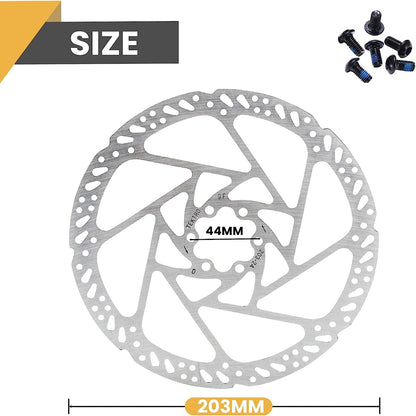 Hycline Tektro TR-24 disc brake rotor in silver, 203mm, stainless steel with 6-bolt mount for bicycle braking systems.
