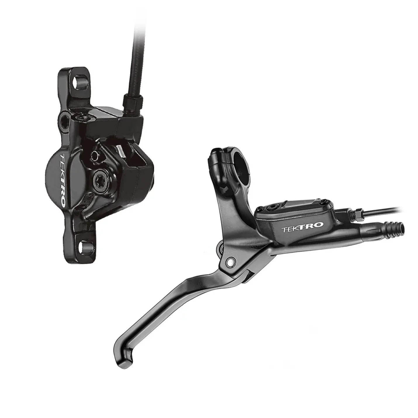 Hycline Tektro HD-E350 hydraulic disc brake set for electric bikes, front and rear with rotors and IS adapter visible in image.