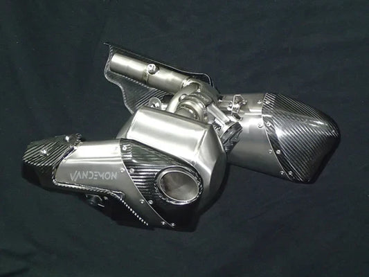 Triumph Rocket 3R & GT titanium slip-on mufflers with stealth finish, designed for 2019-2025 models, by Bill's Exhausts.