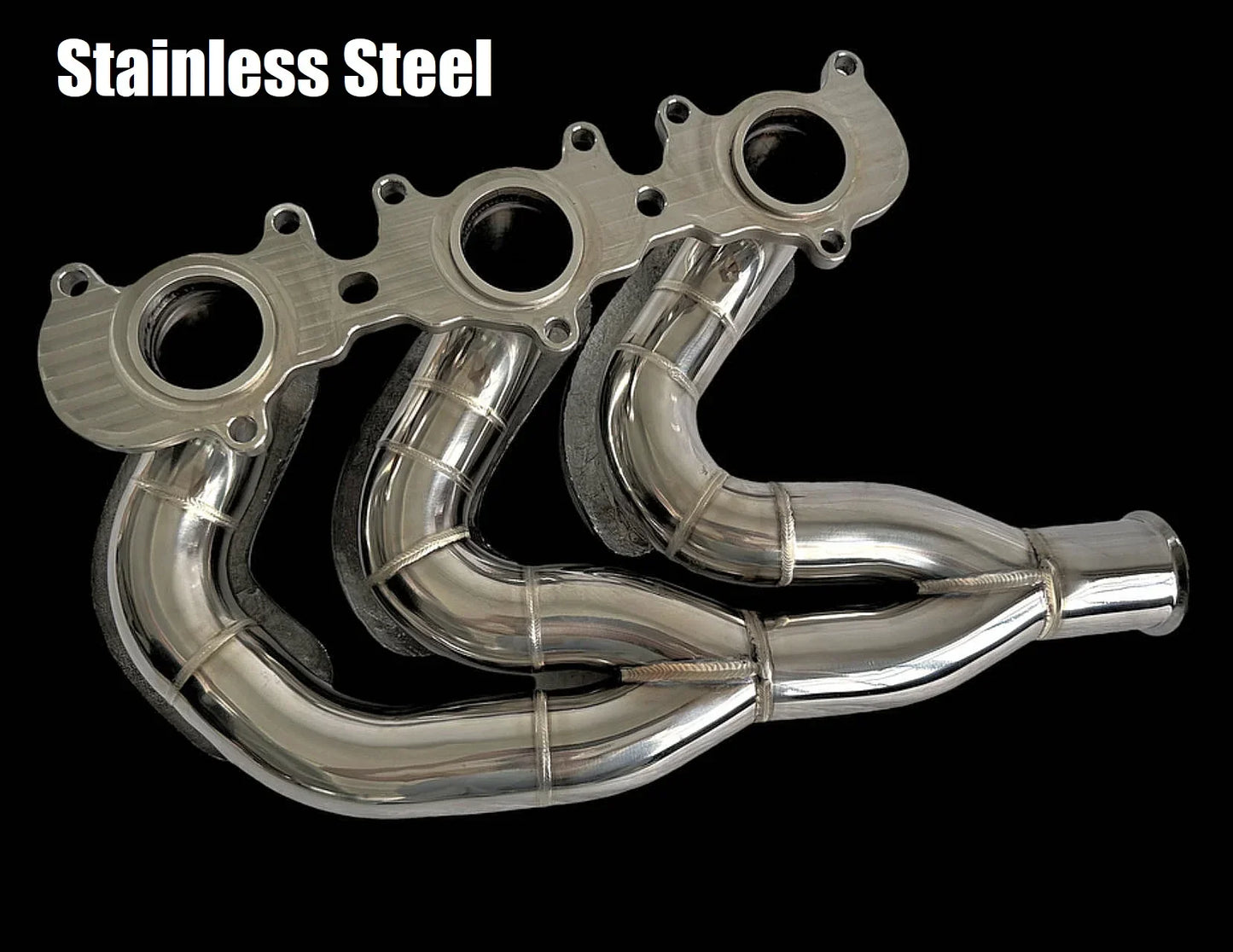 Stainless steel exhaust manifold for Triumph Rocket 3R & GT 2500cc motorcycle, manufactured by Bill's Exhausts.