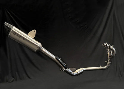 Stainless steel Triumph Tiger 900 exhaust system by Bill's Exhausts, showcasing the full exhaust setup mounted on the motorcycle.
